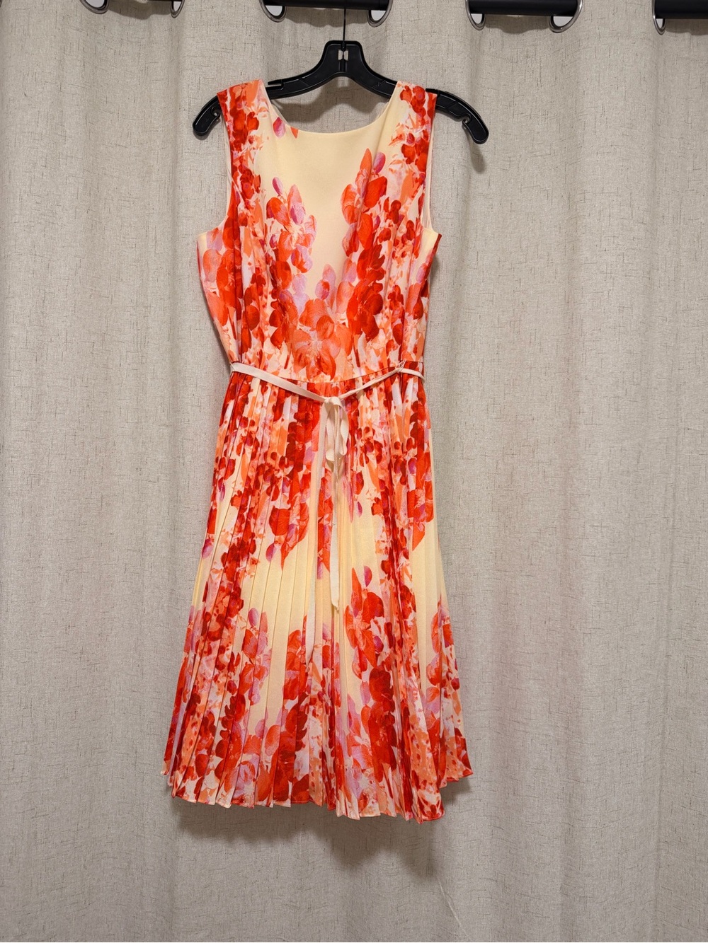 Adrianna Papell Cream Dress with Red Floral Print